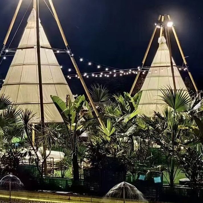 网红户外灯笼帐篷伞露营餐厅打卡锥形金字塔公园营地竹节灯笼天幕